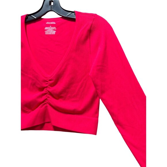 Wild Fable - Women's Long Sleeve V-Neck Front Cinch Crop Top - Pink -Extra Large - Picture 12 of 12